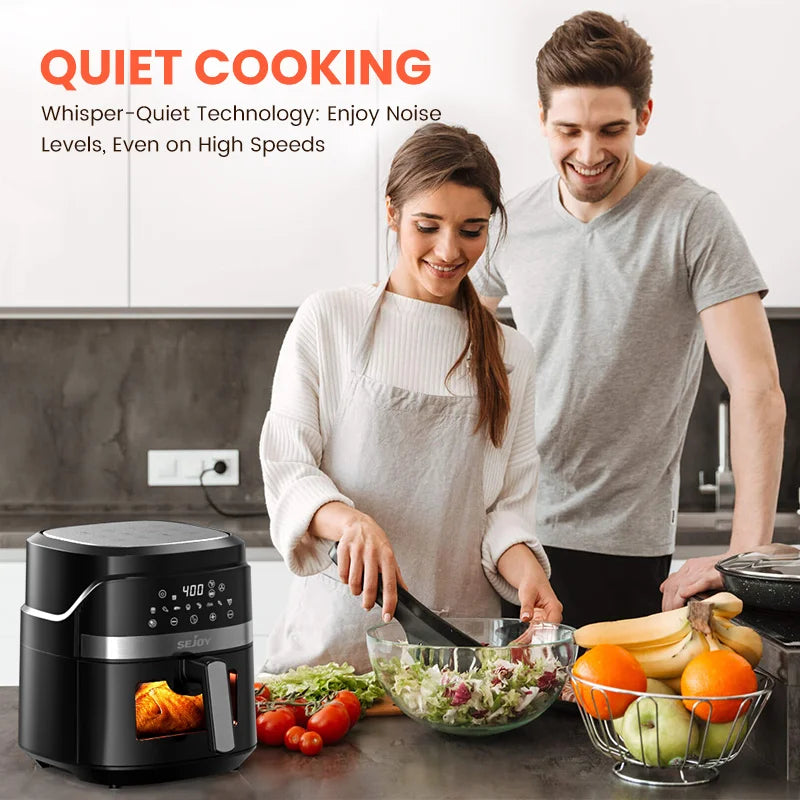 SEJOY 6 Quart Air Fryer Touch Control Toaster Oven Combo Digital Display with 8 Cooking Presets Oilless Cooker,Visible Window
