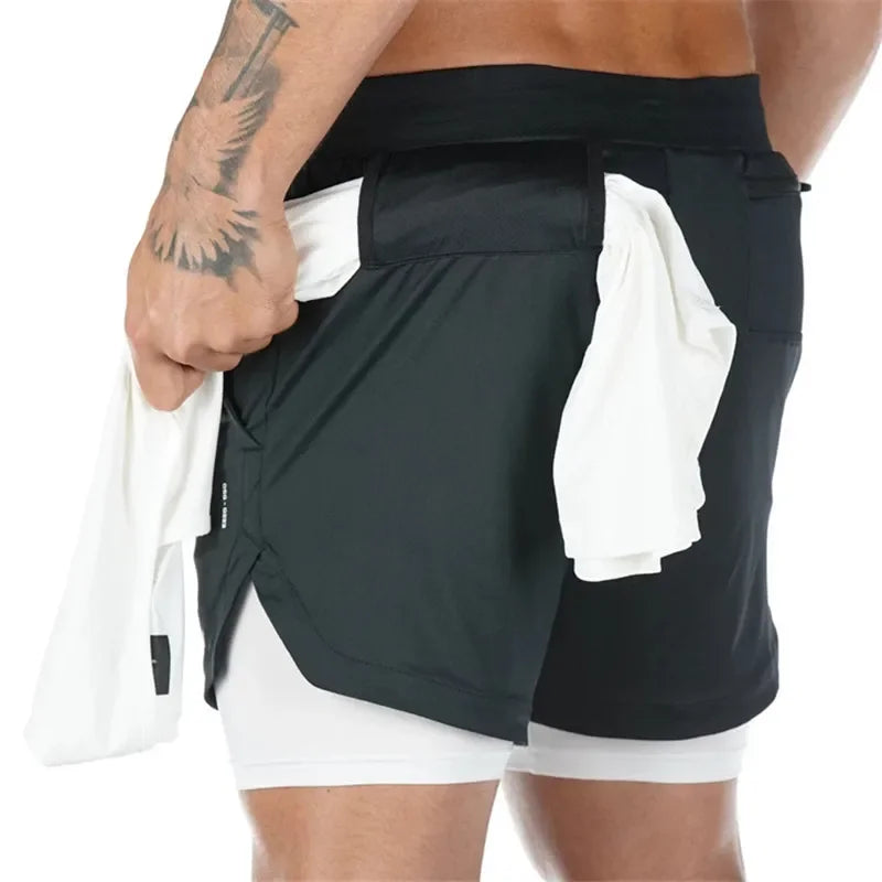 Mens Running Shorts Quick Dry 2 In 1 Training Gym Fitness