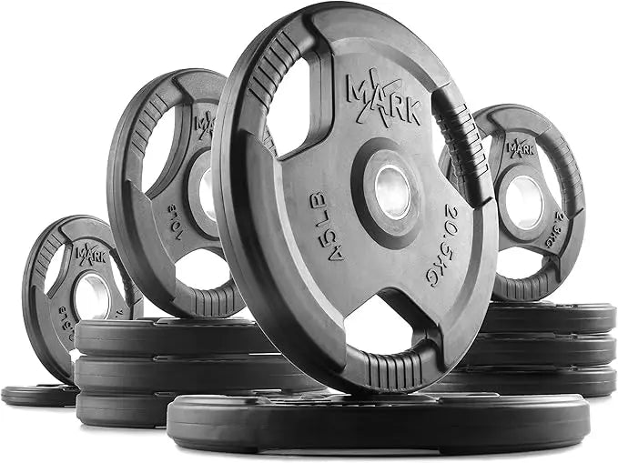 XMark Rubber Coated Weight Plate Set Olympic Weights Barbell Weight Set for Home Strength Training