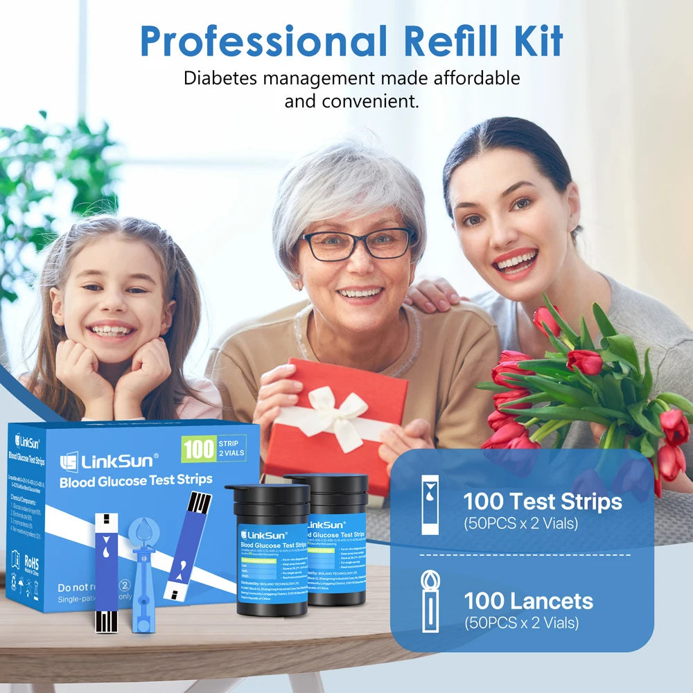 Linksun Glucose Meter Kit With Blood Sugar Test Strips