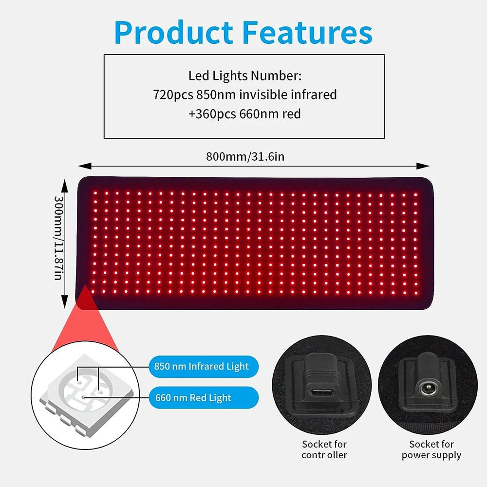 Infrared Red Light Therapy Pad Lumbar Back Belt For Pain