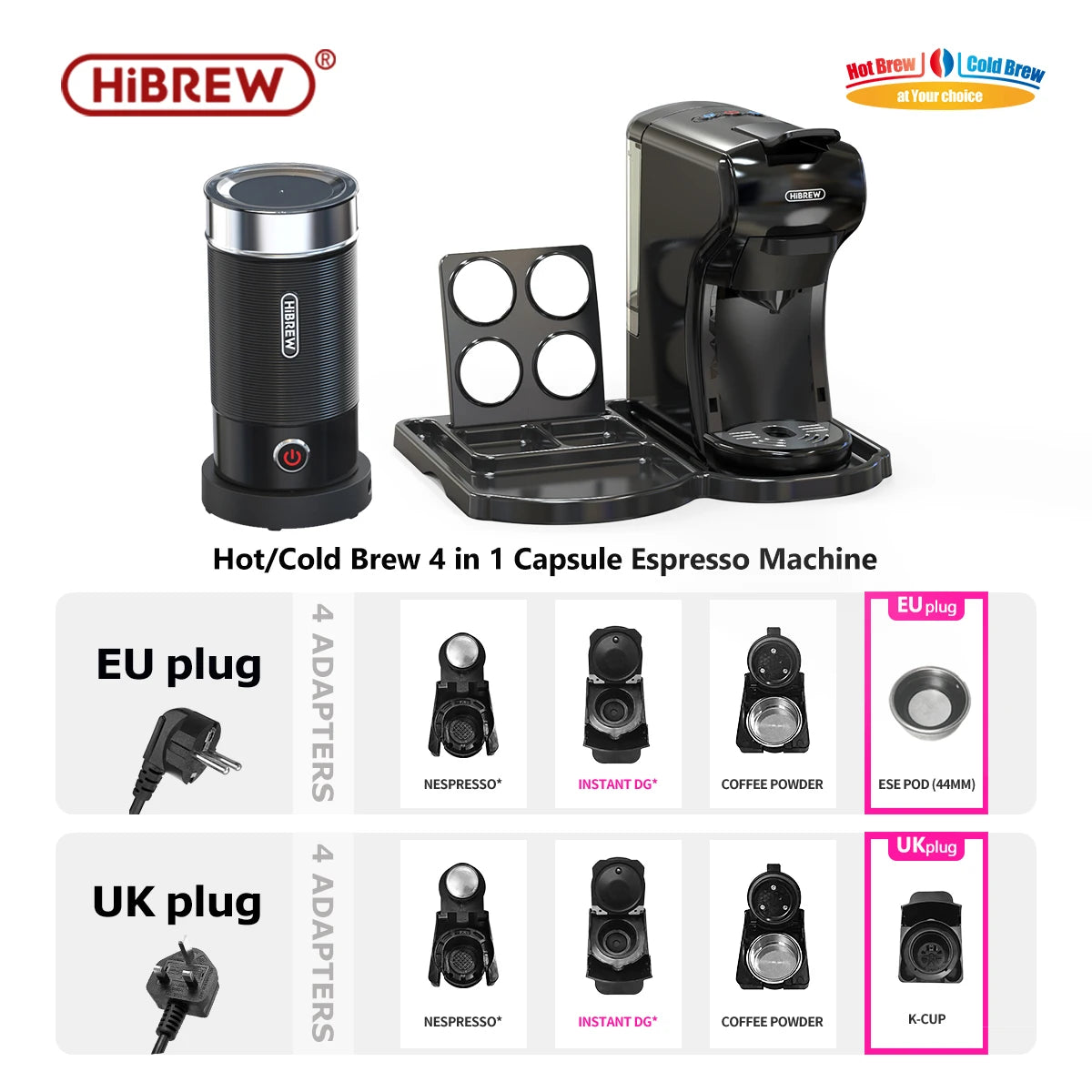 HiBREW 19 Bar 4in1 Capsule Espresso Coffee Maker Milk Frother