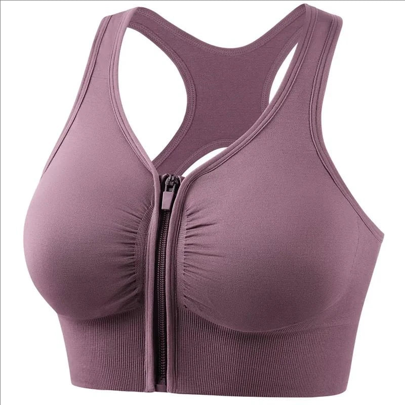 Women's Front Zip Sports Bra Fitness Top For Yoga Gym