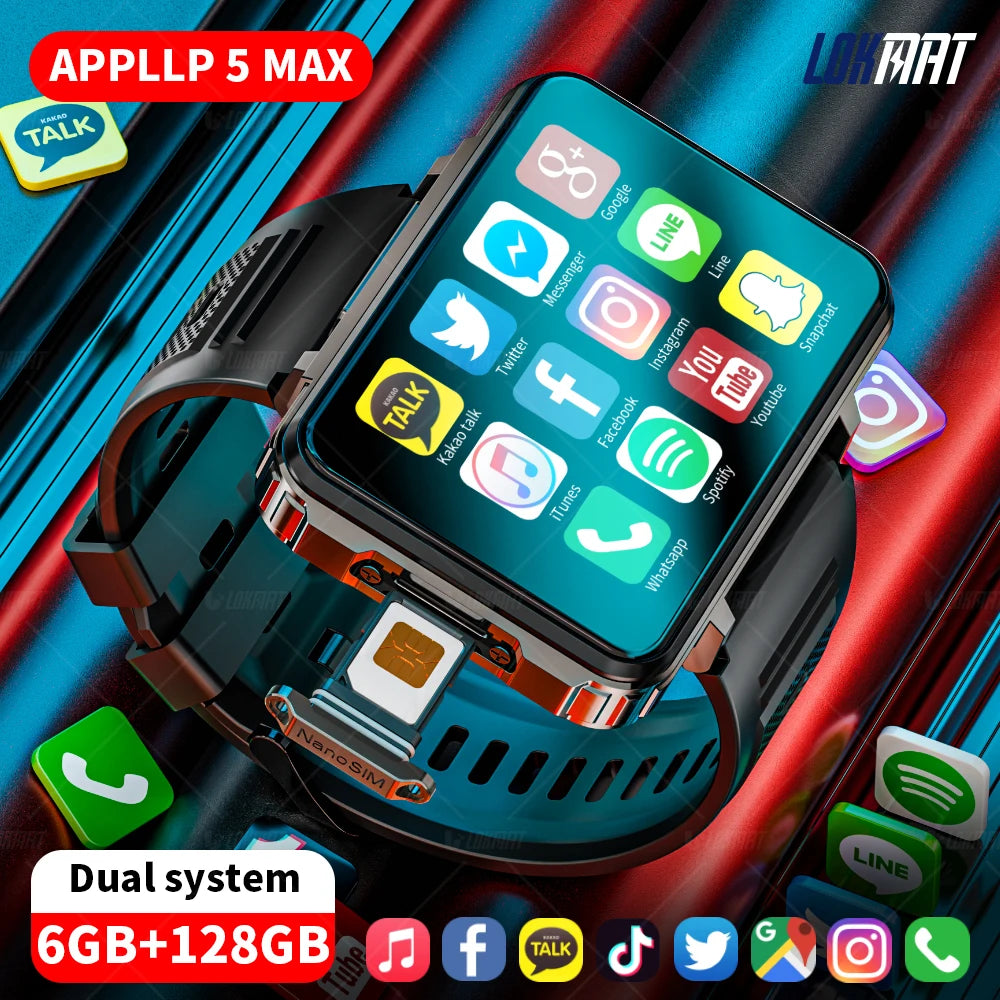 LOKMAT APPLLP 5 MAX Android Watch Phone Square Big Screen Wifi 4G Calls Smartwatches Dual Camera Flashlight Gaming Watch