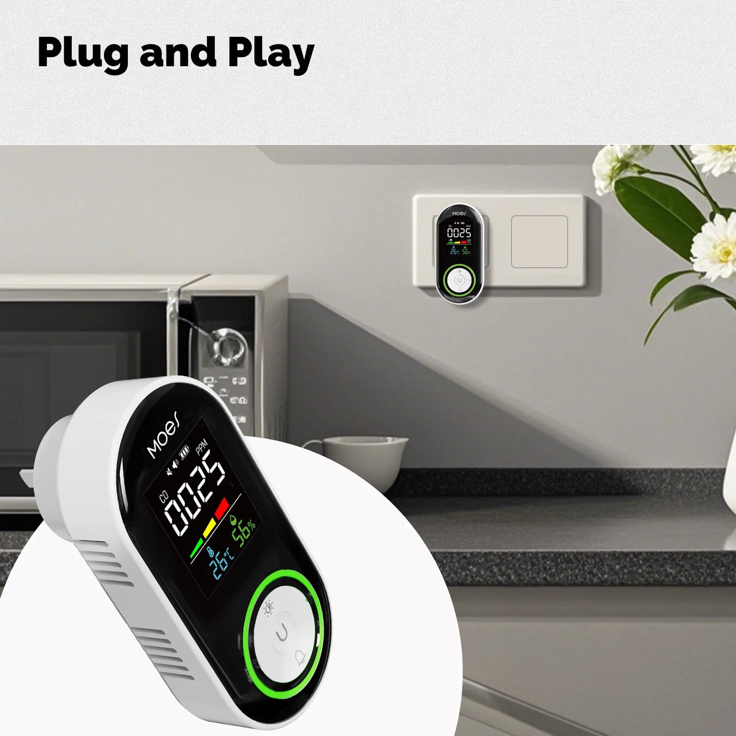 MOES CO Smoke Gas Detector Alarm Plug-in Carbon Monoxide Sensor