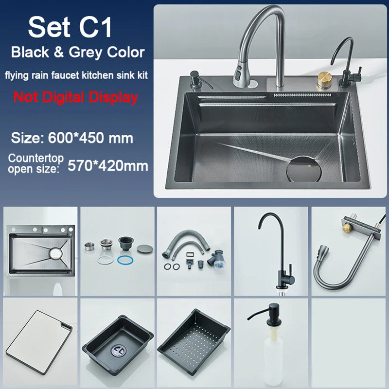 Rozin Stainless Steel Kitchen Sink With Faucet Waterfall