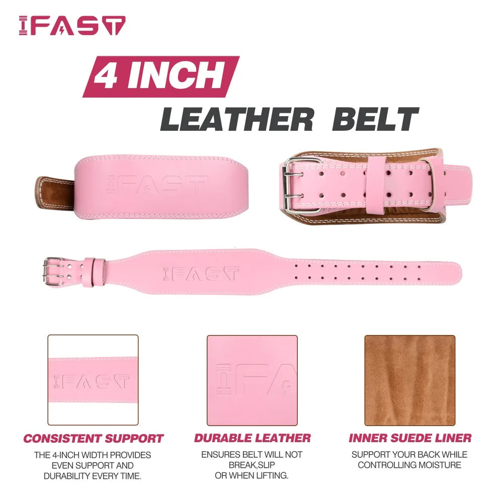 L Size Leather Weight Lifting Belt with 4 Inch Padded Lumbar Support Belt for Weight Lifting, Cross Training, Squats Exercise