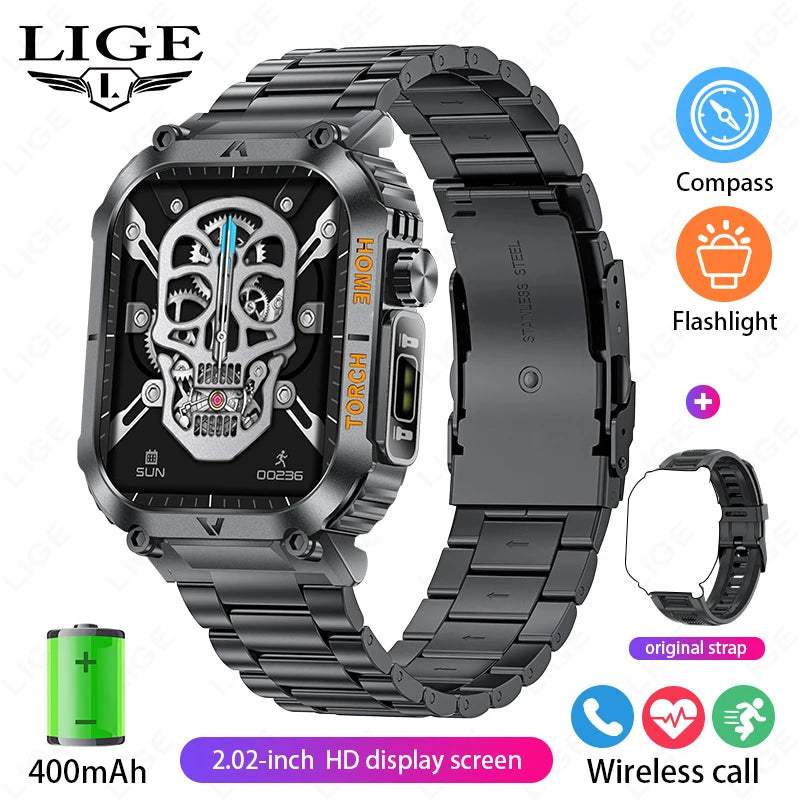 LIGE Military Sport Smartwatch With LED Flashlight Compass
