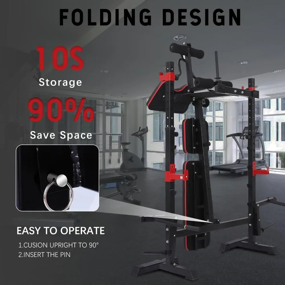 1500LBS 6 in 1 Weight Bench Set with Leg Extension/Curl and Preacher Curl,Bench Press Set and Squat Rack with Safety Bar Catches