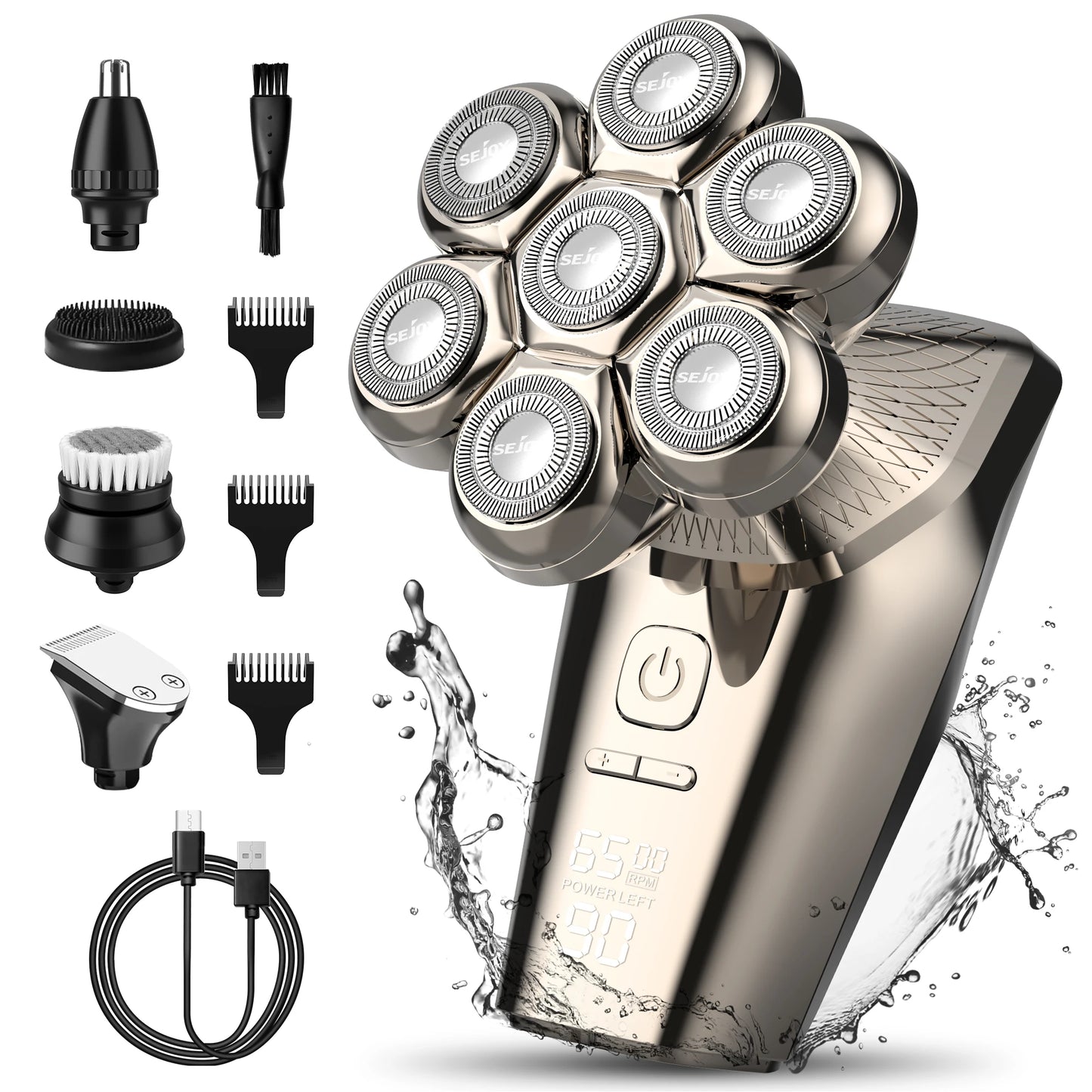Sejoy Electric Head Shaver For Bald Men 7 Blades Floating