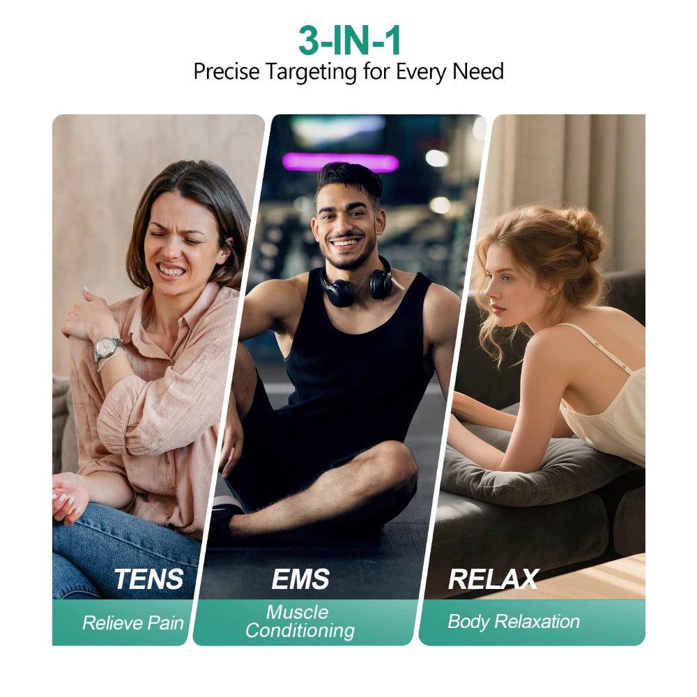 3-In-1 TENS EMS Unit Dual Channel Muscle Stimulator 25 Intensities 8 Areas