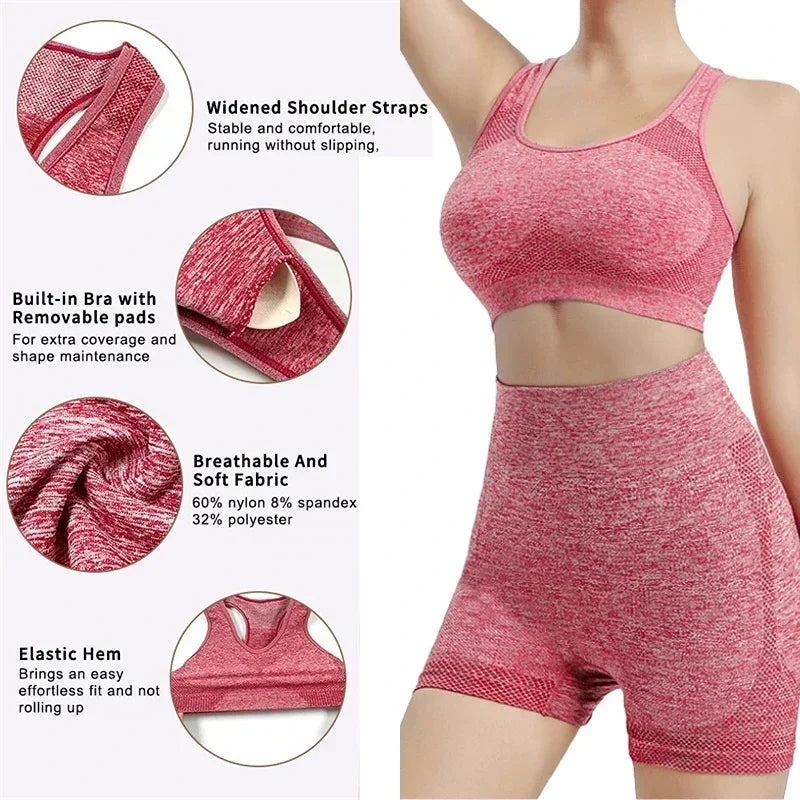 Yoga Set Women Seamless Sports Bra Leggings Shorts Fitness