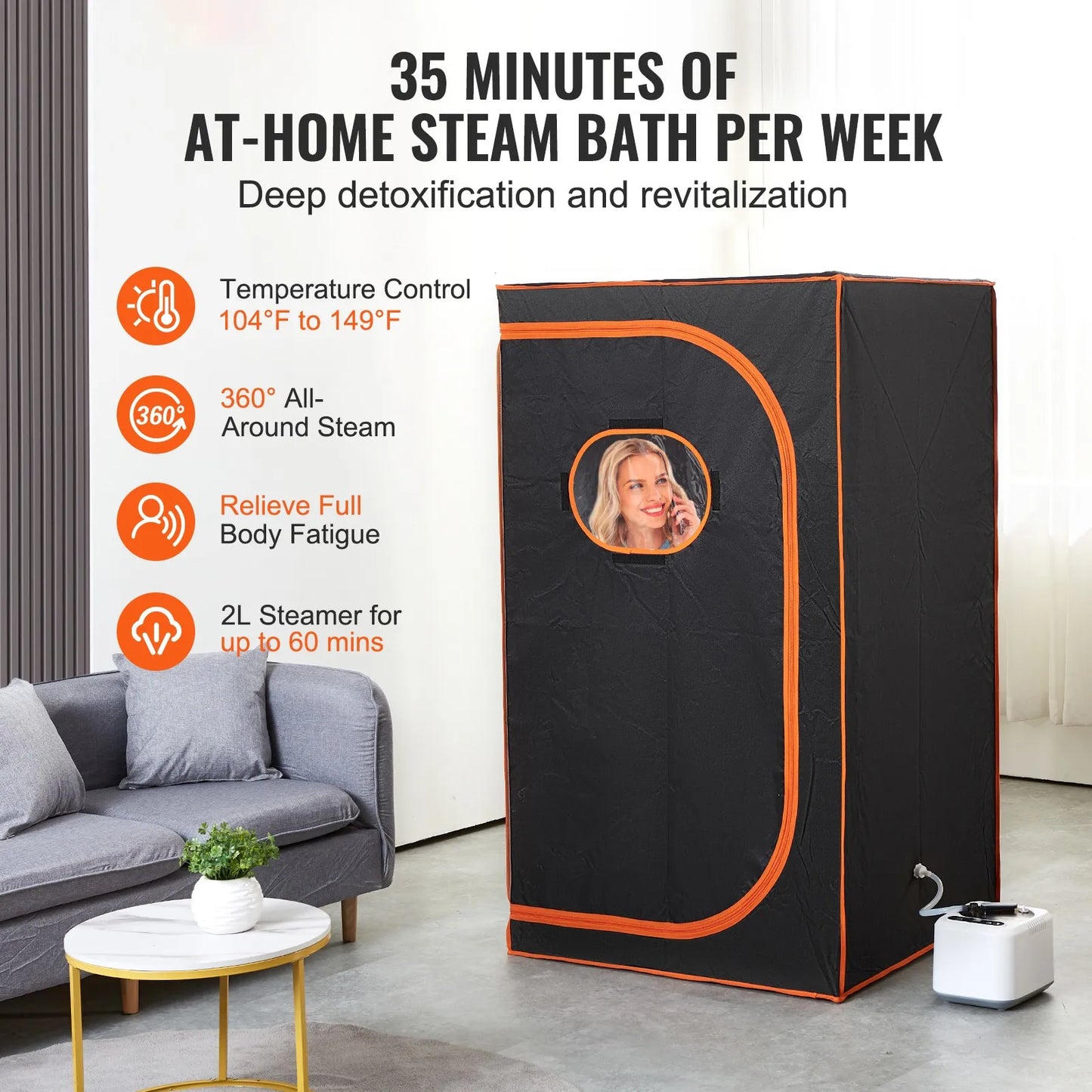 Portable Steam Sauna Tent Full Size 1000W Personal Sauna Blanket W/ Chair