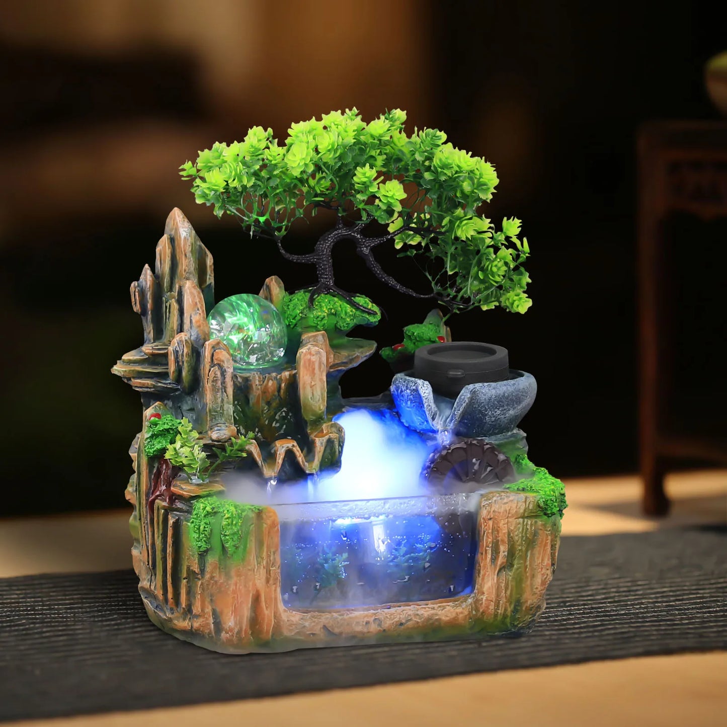 Hign-concerned Rockery Water Fountain With LED Light And Mist