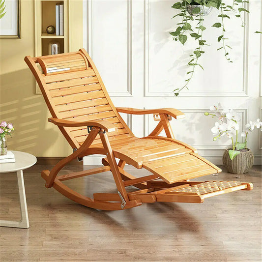 BINGOPAW Heavy Duty Bamboo Rocking Chair Adjustable Lounge