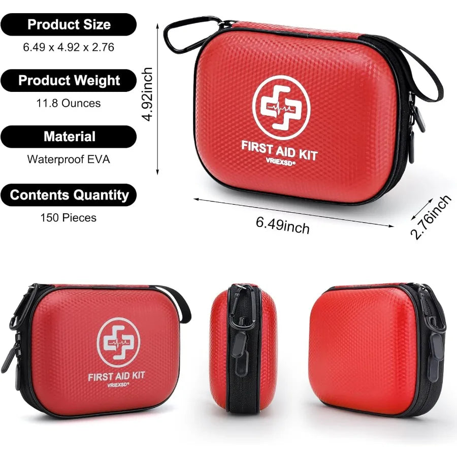 Mini First Aid Kit with 150 Pieces in Waterproof Hard Shell for Emergency Use at Home Car Travel Camping Truck Hiking Sports Of