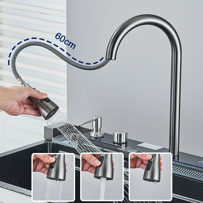 Rozin Stainless Steel Kitchen Sink with Digital Display Faucet
