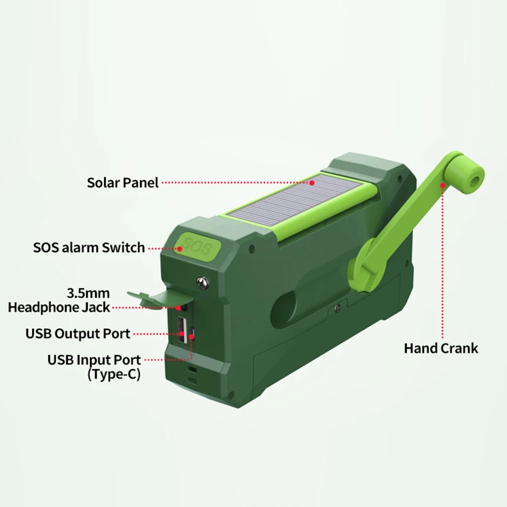 Hign-concerned Portable 10000mAh Solar Hand Crank Emergency Radio Flashlight