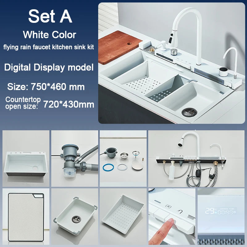 Rozin Stainless Steel Kitchen Sink with Digital Display Faucet
