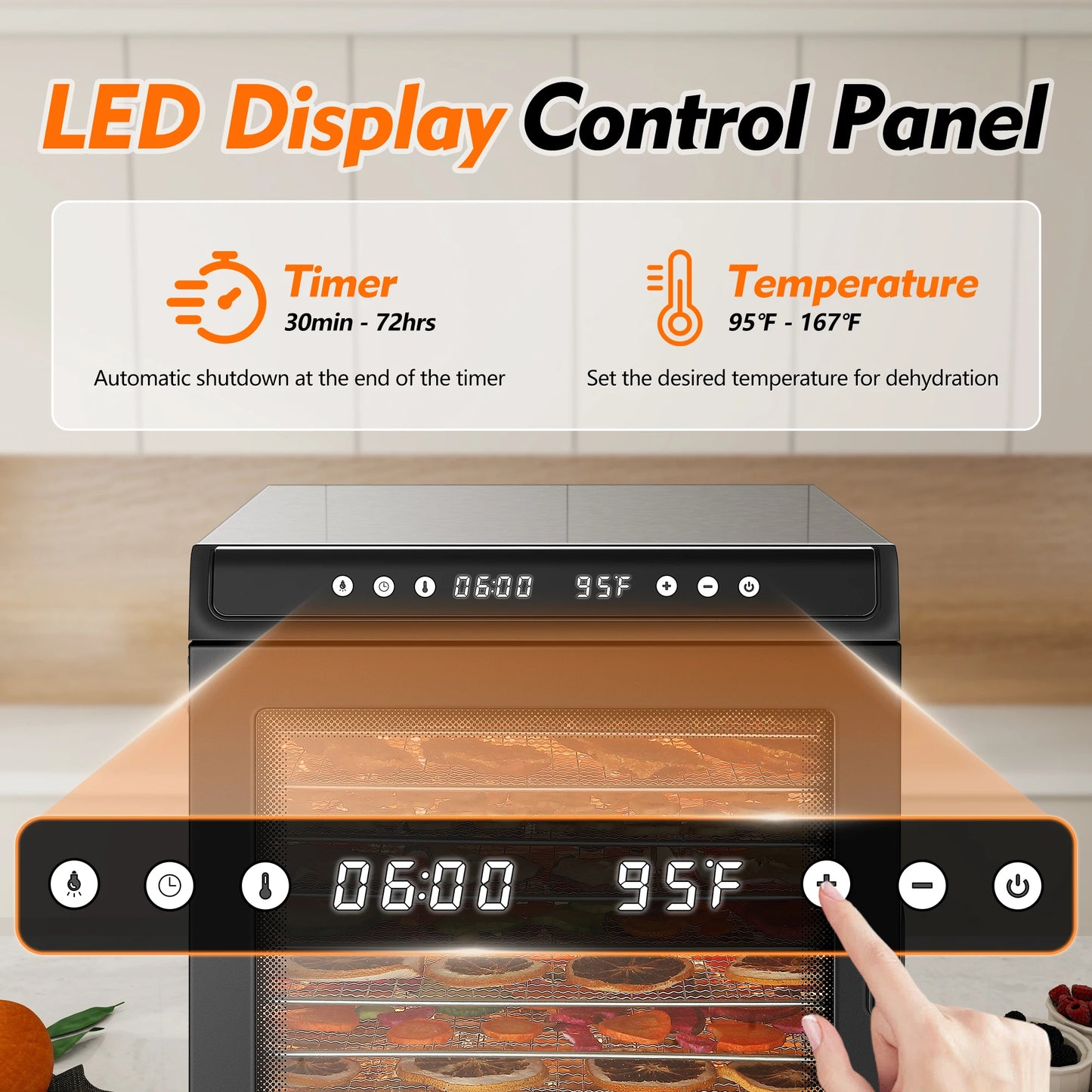 12-Tray 1300W Commercial Grade, 360° Even Drying for Jerky/Fruits, ETL Certified with 72H Timer&LED Display Food Dehydrator