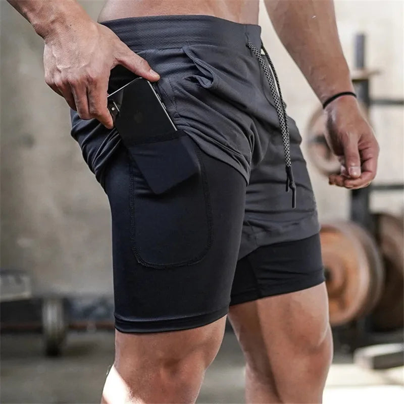 Mens Running Shorts Quick Dry 2 In 1 Training Gym Fitness