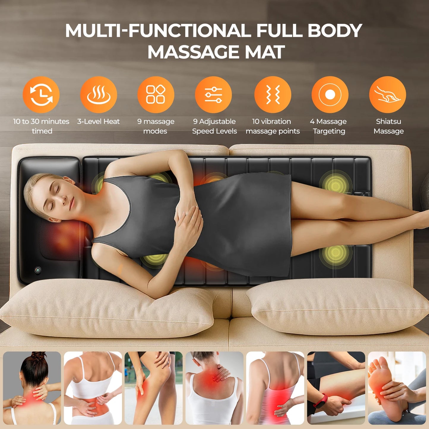HOMEMASSA Shiatsu Full Body Massage Mat With Heat Massager Pad