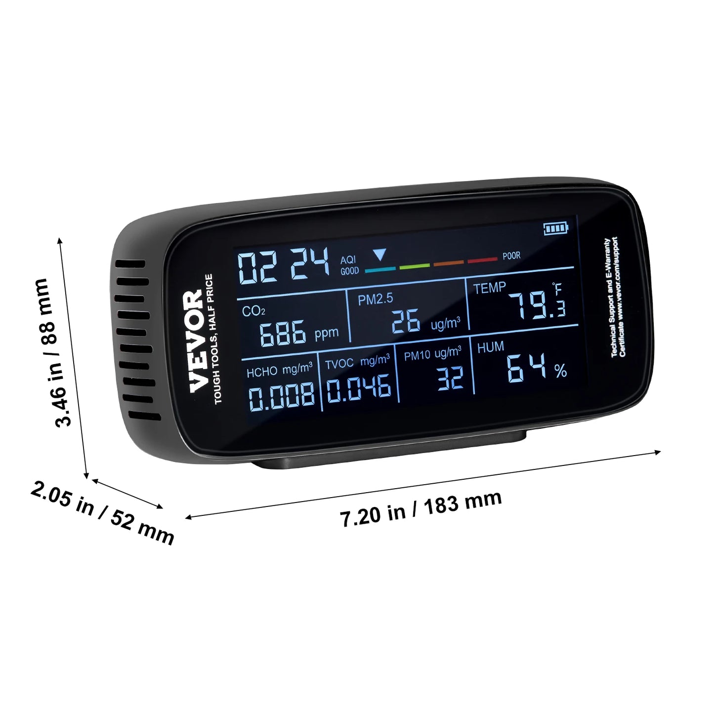 VEVOR Air Quality Monitor 8 In 1 PM2 5 PM10 PM1 0 Indoor