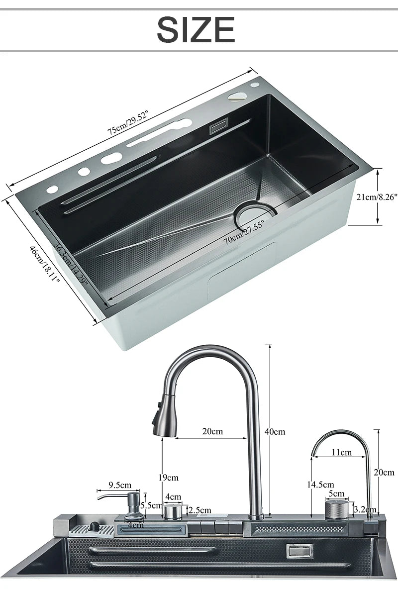 Rozin Stainless Steel Kitchen Sink With Faucet Waterfall