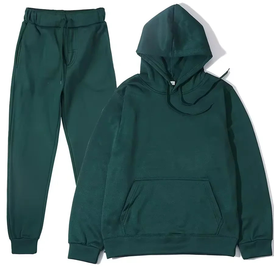 NONECN Winter Tracksuit Women Two Piece Set Hoodie Sweatpants