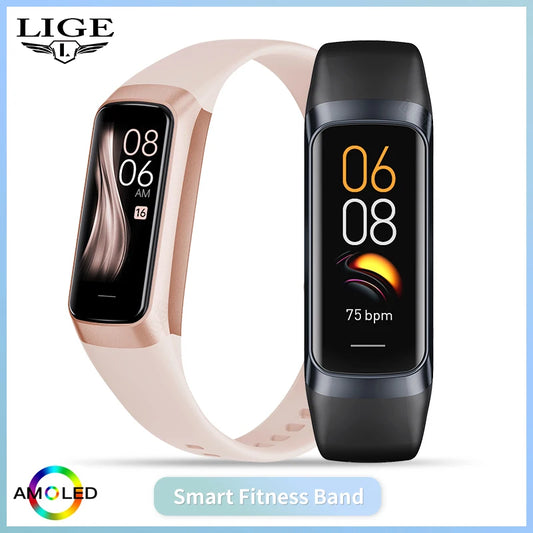 LIGE Amoled Smart Watch Smartwatch Band Women Heart Rate Blood Waterproof Connected Smart Bracelet Sport Fitness Tracker Watch