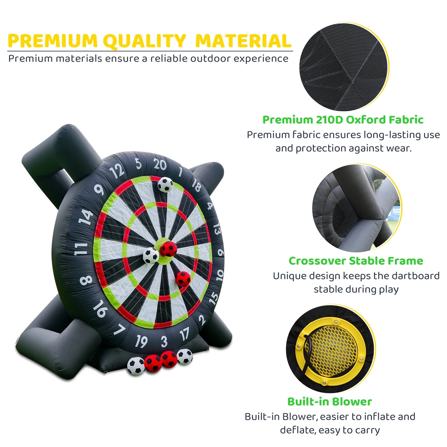 10FT Giant Outdoor Inflatable Soccer Golf Darts Board with 8 Soccer Balls and Blower for Football Playground