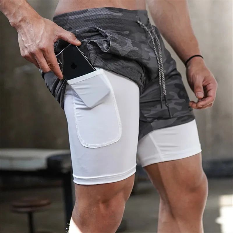 Mens Running Shorts Quick Dry 2 In 1 Training Gym Fitness