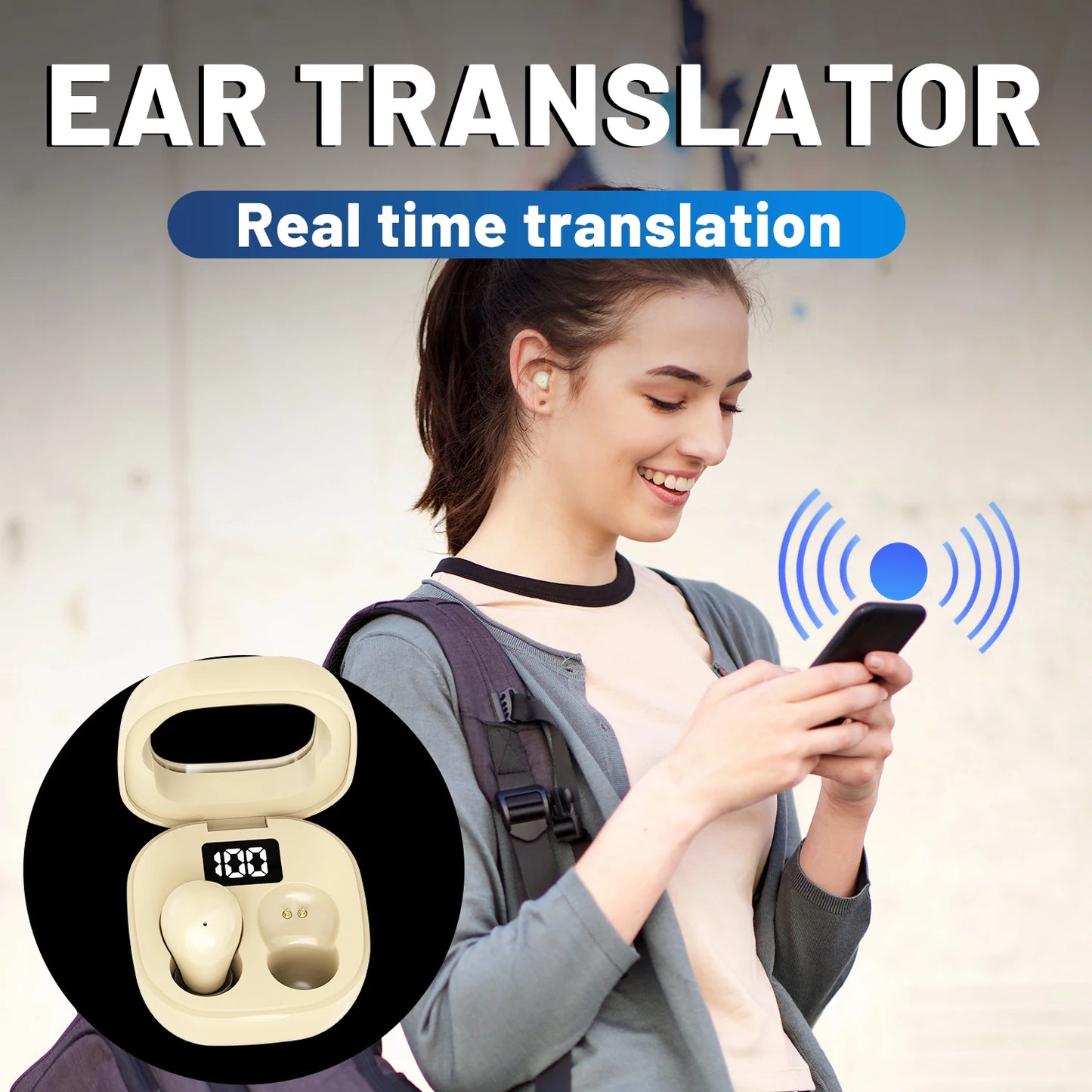 AI Earphones Bass Sleep Headphones Wireless Bluetooth Headset HD Call Wireless Earbuds for Business Office Travel and Shopping