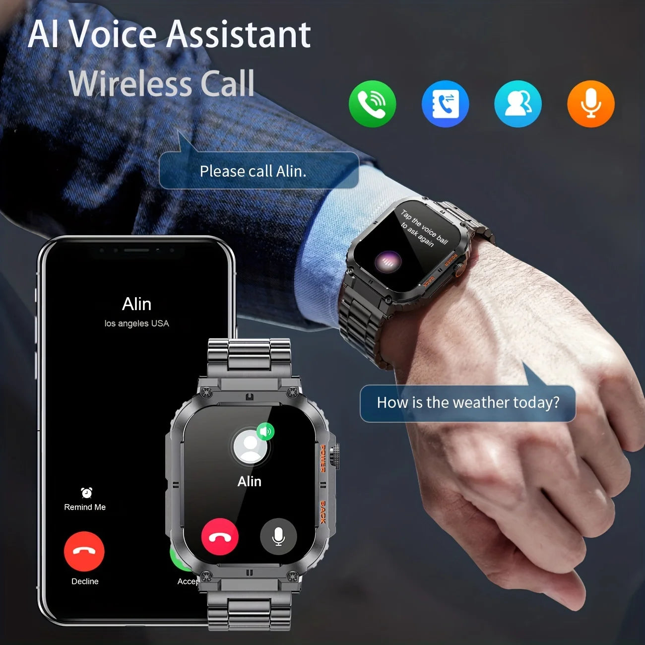 LIGE Outdoor Sports Smartwatch Bluetooth Calling Fitness