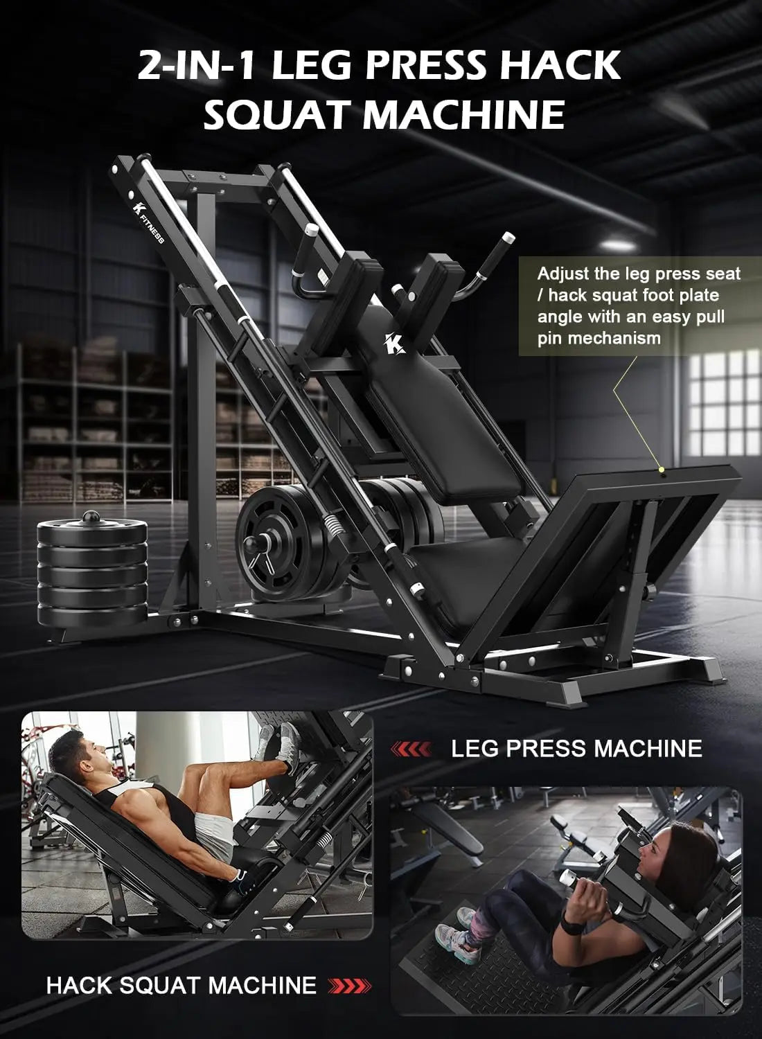 Leg Press Hack Squat Machine,Adjustable Leg Press Machine for Full Lower Body,Weight Storages for Lower Body Training