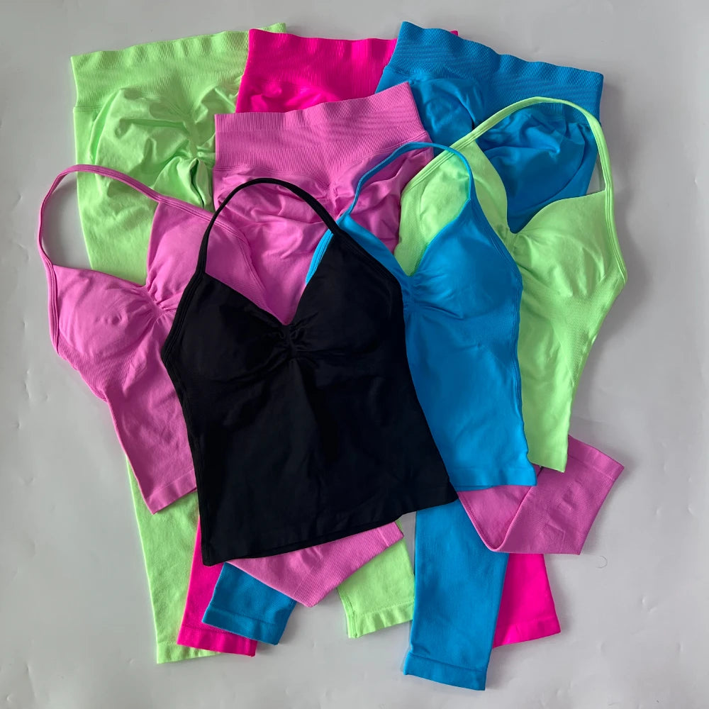 Seamless Gym Set Women Yoga Tank Tops Leggings Activewear