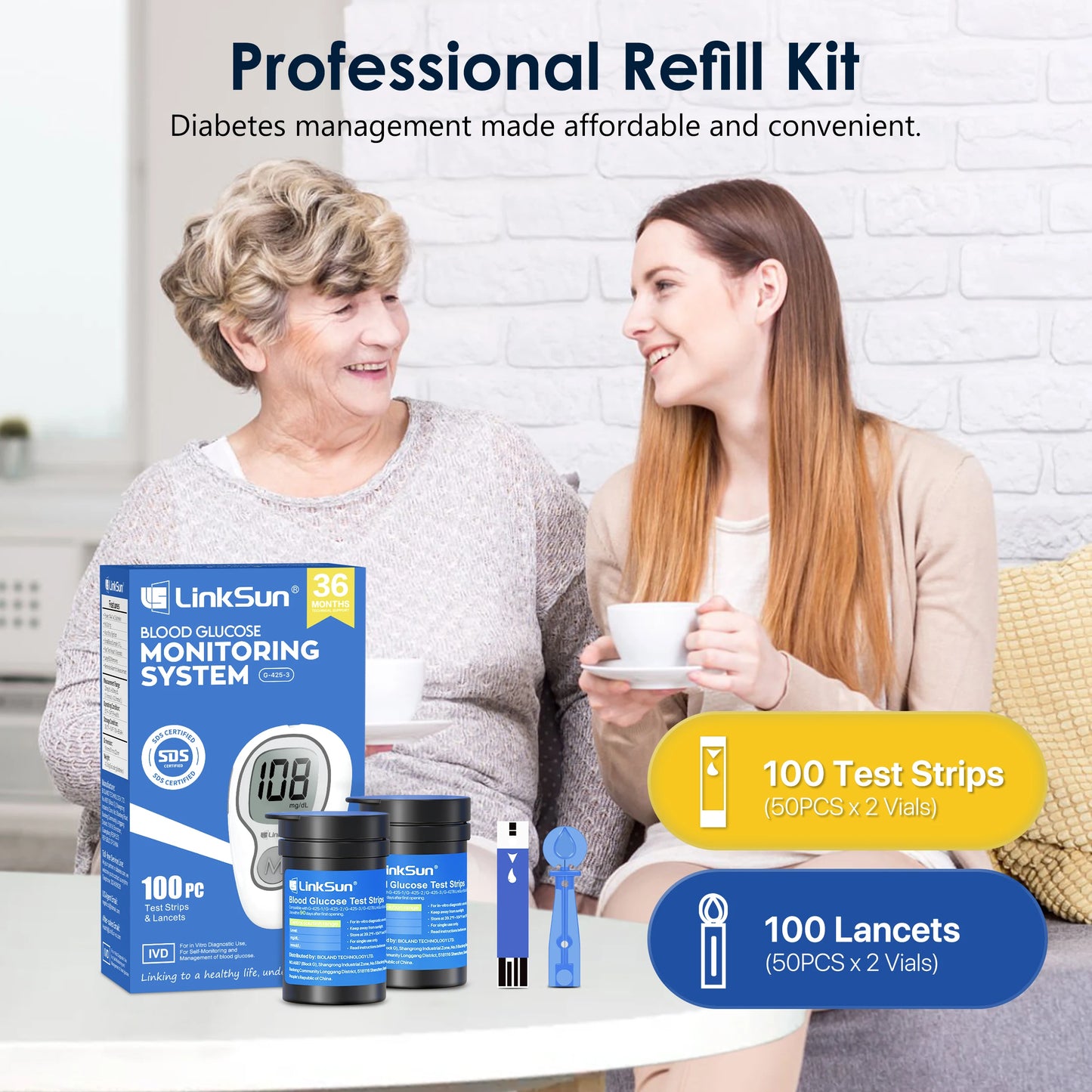 Linksun Glucose Meter Kit With Blood Sugar Test Strips