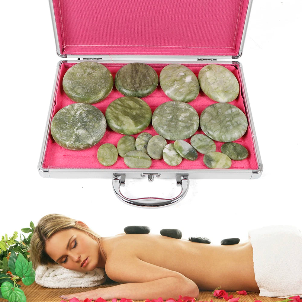Natural Jade Hot Stone Therapy Kit Heated Spa Massage Set