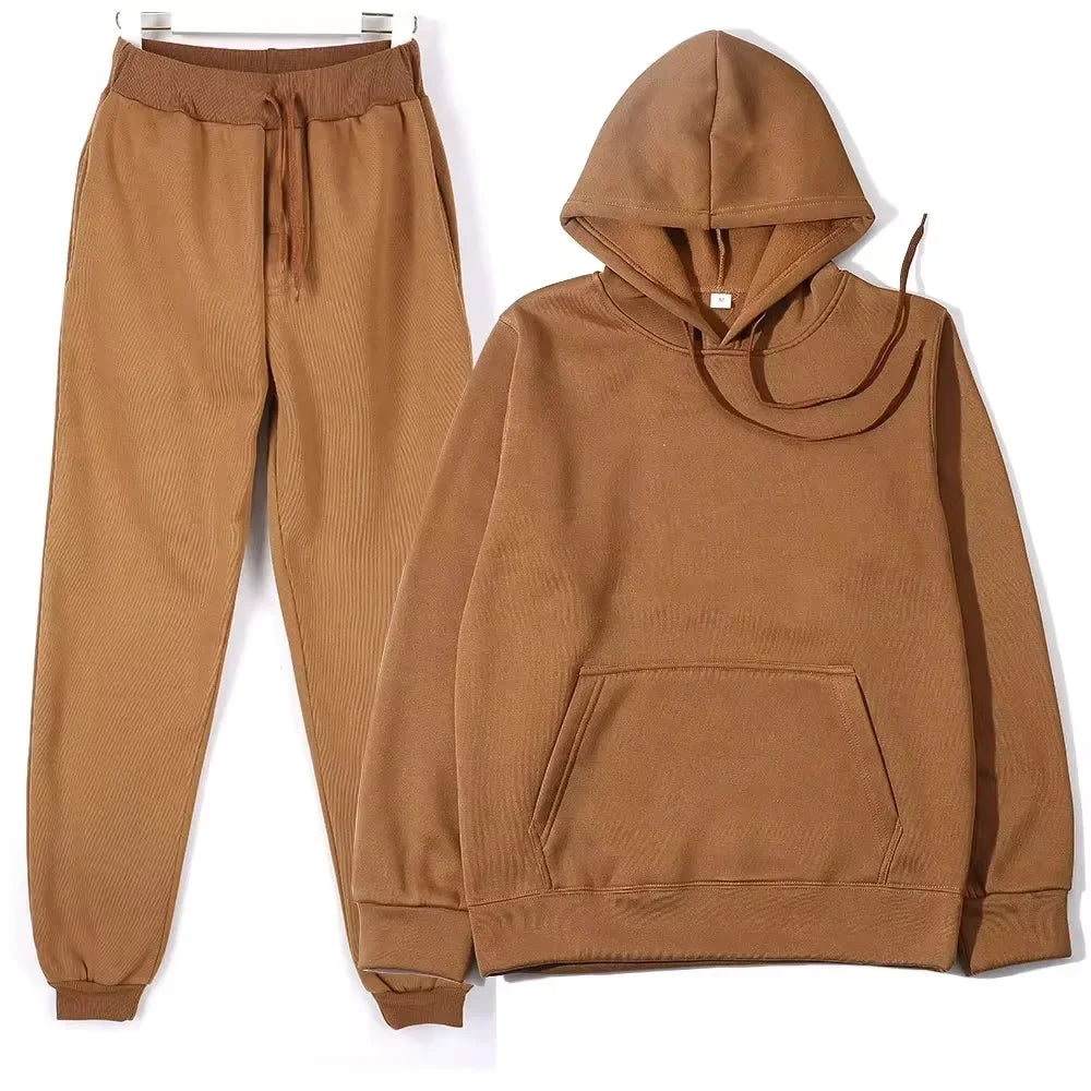 NONECN Winter Tracksuit Women Two Piece Set Hoodie Sweatpants