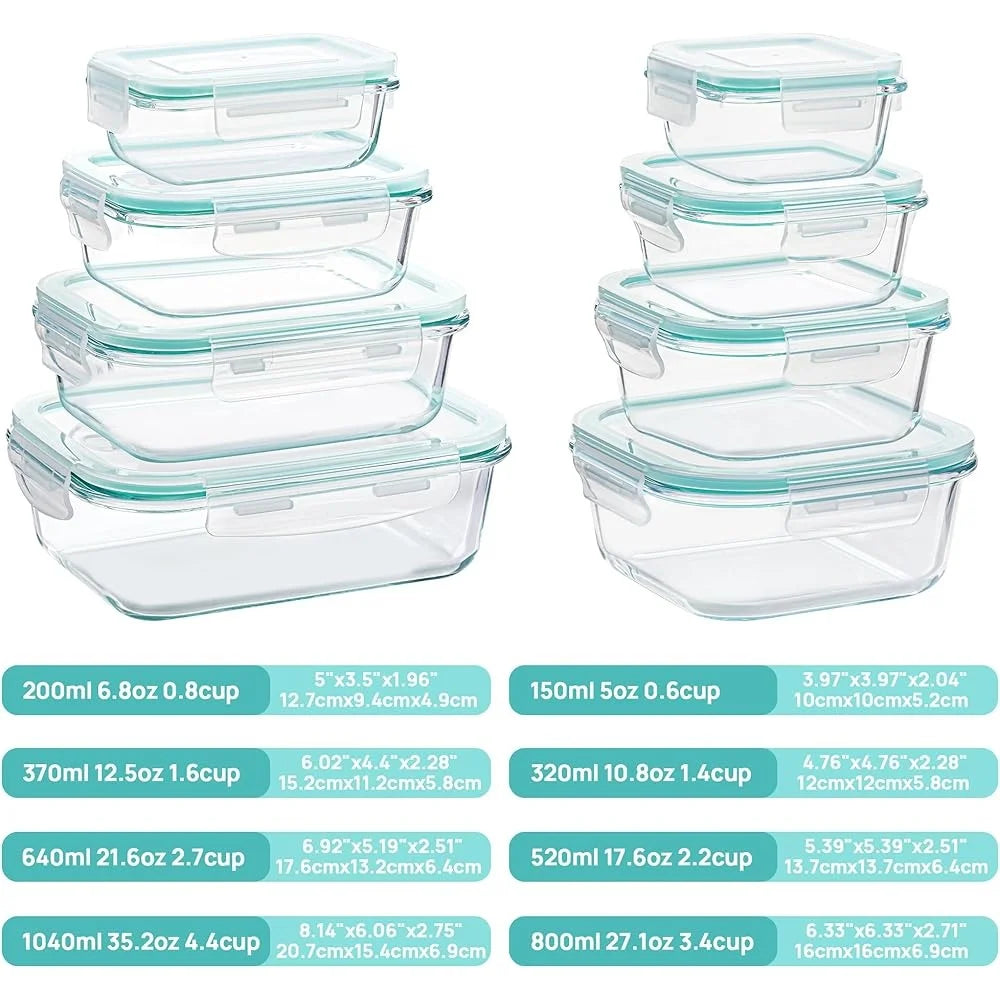 8 Pack Glass Meal Prep Containers with Airtight Lids Freezer Microwave Safe Food Storage Lunch RV Camping