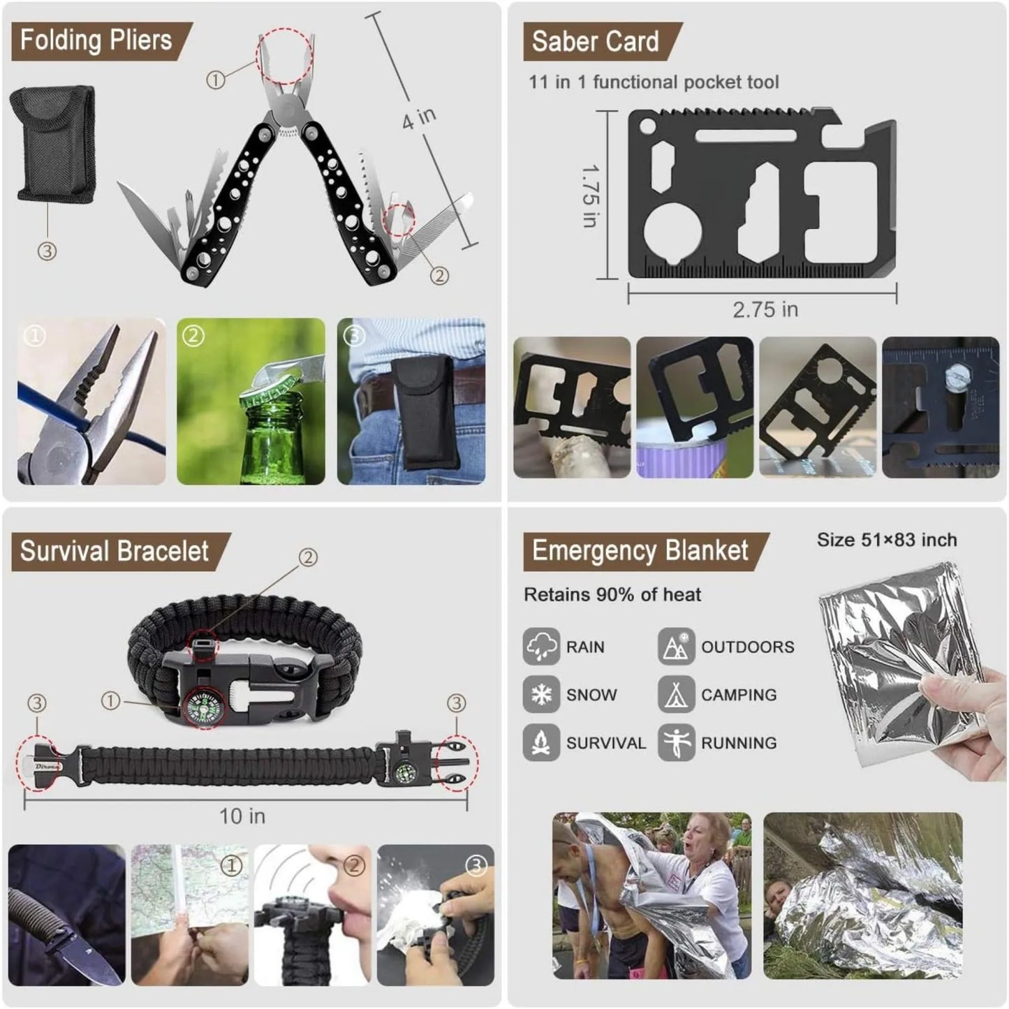 Hign-concerned 238Pcs Emergency Survival Kit With Tactical Molle Pouch