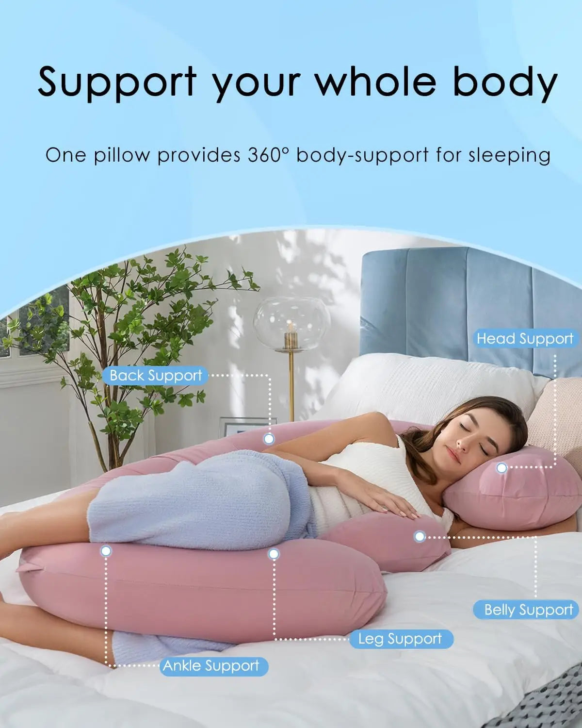 E Shaped Maternity Pillow With Wedge For Belly Support