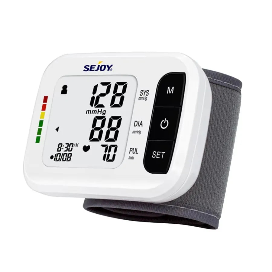 Sejoy Electronic Blood Pressure Monitor Wrist Cuff Tonometer Digital Sphygmomanometer with Large LCD Display