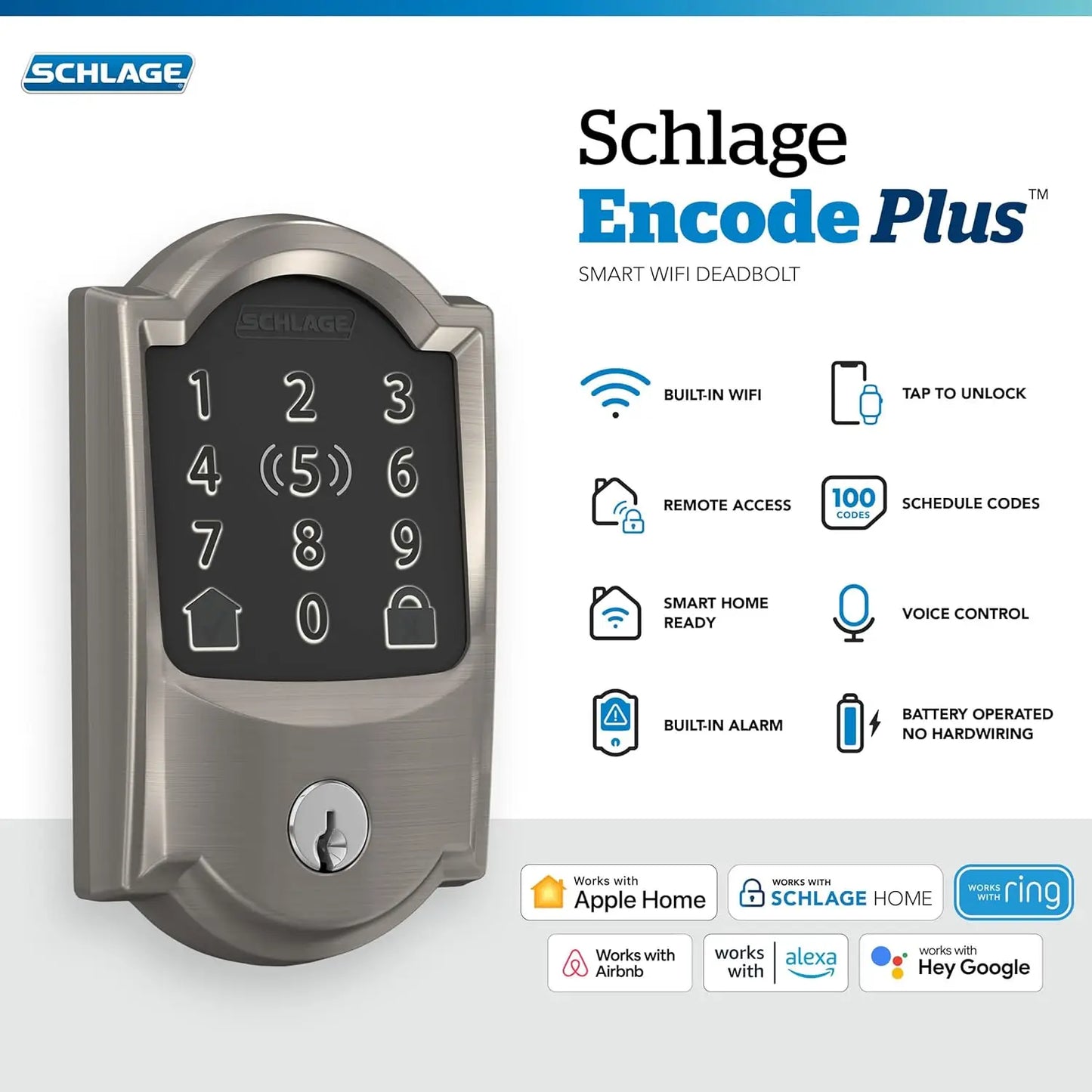 XMSJH Encode Plus WiFi Smart Deadbolt Lock Keyless Entry