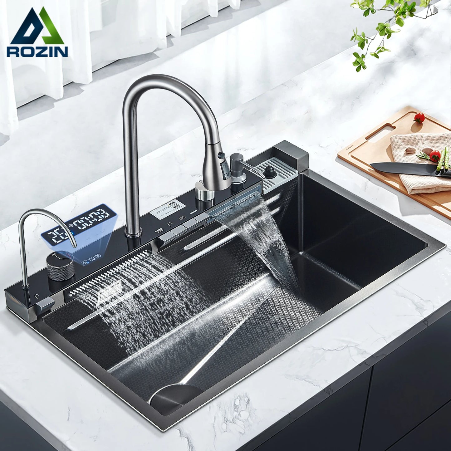 Rozin Stainless Steel Kitchen Sink With Faucet Waterfall