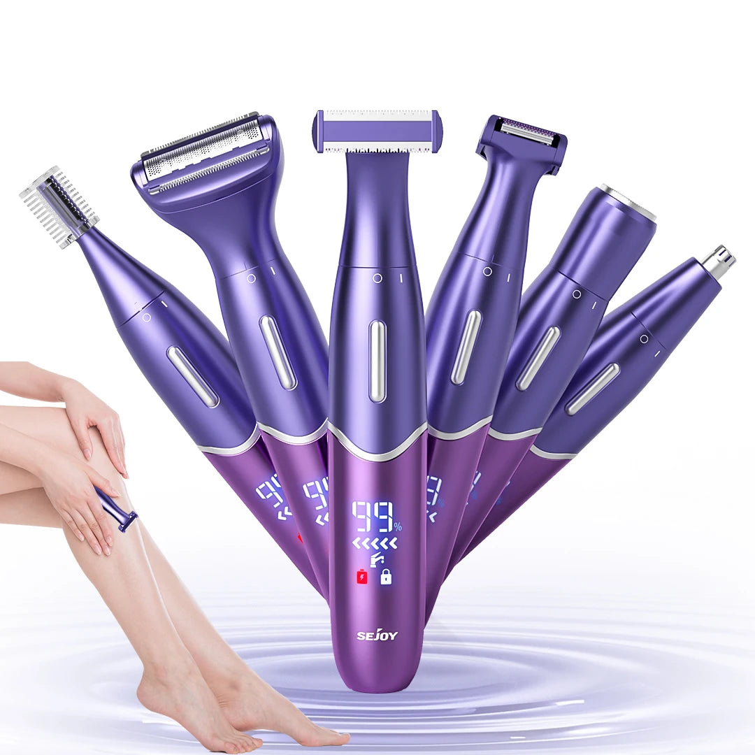 Sejoy 6-in-1 Electric Razor for Women's Pubic Hair,Painless Body Shaver,Facial Epilator,Hair Removal for Face,Bikini Trimmer