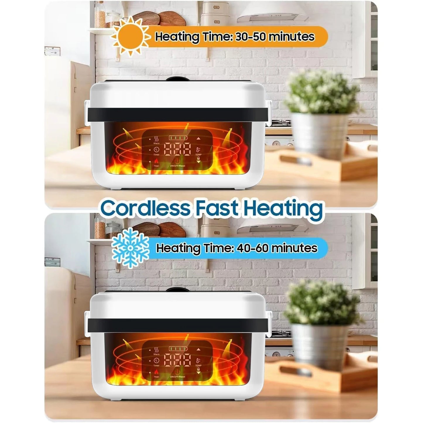 Rechargeable Timer Heated Lunch Box With Fork And Bag