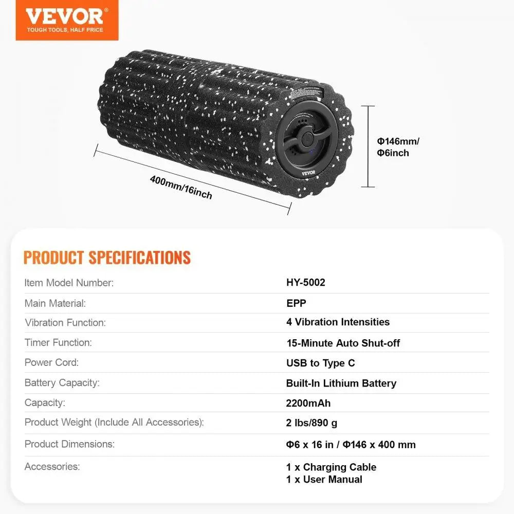 Vibrating Foam Roller 4 Levels Rechargeable Electric EPP Foam Massager for Fitness and Recovery