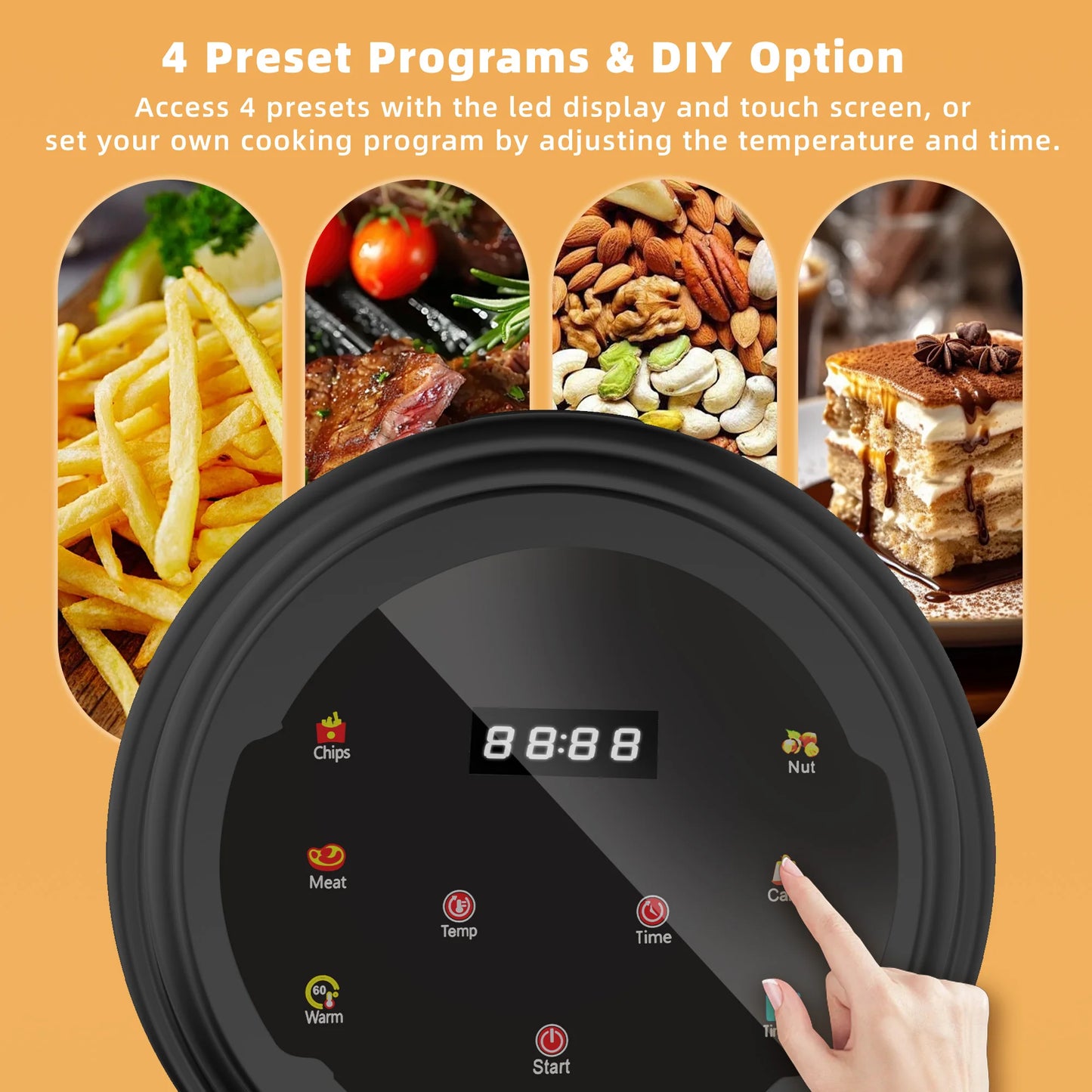 Deli 1000W Digital Air Fryer With Glass Window Touchscreen