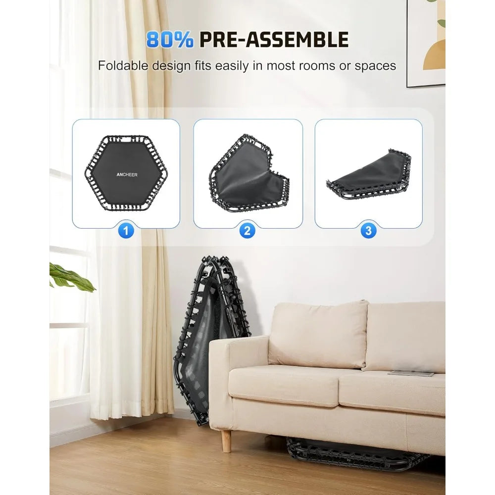 Foldable Fitness Trampoline With Adjustable Handles